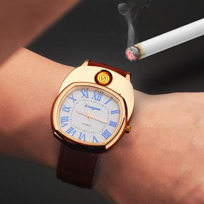 China Reusable USB Lighter Watch Men's Casual Quartz Wristwatches with Windproof Flameless Cigarette Cigar Lighter for sale