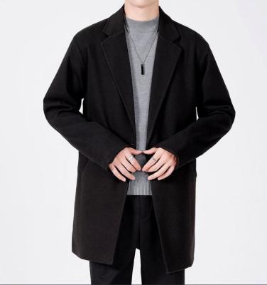 China Autumn Winter Wholesale Men's Long Woolen Coat Slim Fit Single Button Fashionable Anti-shrink Solid Color Men's Coat for sale