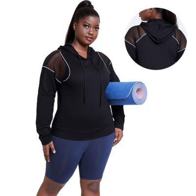 China Breathable Plus Size Activewear Long Sleeve Mesh Patchwork Yoga Clothes Women Pullover Sports Hoodie Sweatshirts for sale