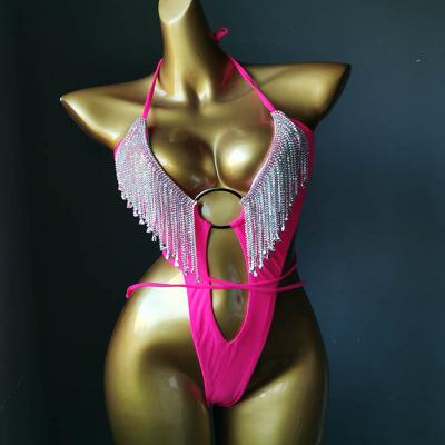 China Hot Selling New Sexy&Club Swimwear Rhinestone Halter Bra Bikini Set One Piece With Luxury Swimwear For Woman 2021 for sale