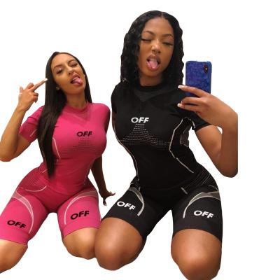 China Breathable Women's Casual Two Piece Outfits Sets Tracksuits Summer Fitness Biker Sportswear Apparel Fashion 2020 for sale