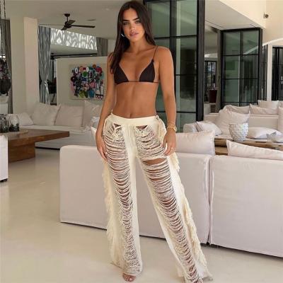 China New Arrival Breathable Women's Casual Tassel Legging Hollow Out Color Piece Knitted Pants Holiday Loose Pants Clothing Fashion 2021 for sale