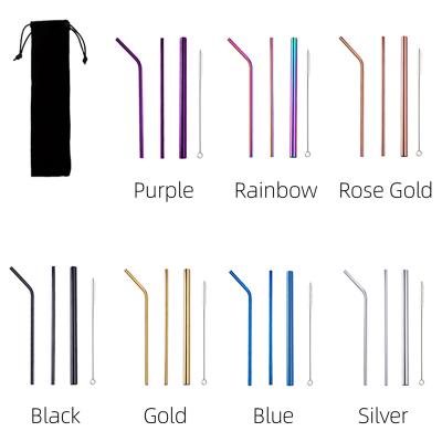 China Disposable Multi Colors Bulk Straw Custom Reusable Straight Bend Metal Stainless Steel Drinking Straws for sale