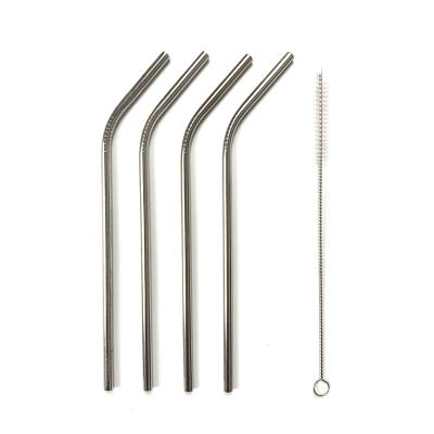 China Disposable Customization Reusable Cylindrical Metal Silver Glass Drinking Straw Set With Brush for sale