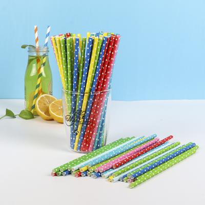 China Customized Cylindrical Disposable 6mm Kraft Paper Disposable Drinking Straws With Dot Pattern for sale