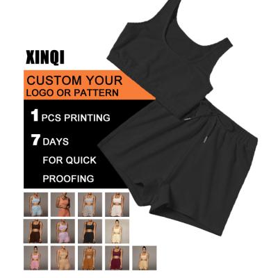 China XINQI OEM/ODM 2021 women's breathable hoodie shorts and biker wear sports bra two-piece set for sale