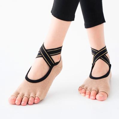 China XINQI OEM/ODM Five-finger Cotton Cross Split Toe Dance Sports Strap Combed Toe Floor Yoga Toe Socks OEM/ODM Half for sale