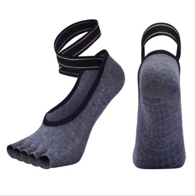 China XINQI OEM/ODM Custom Strap Combed Sports Toe Floor Yoga Grip Socks Cotton Cross Split Toe Dance Socks Five-finger Half Socks for sale