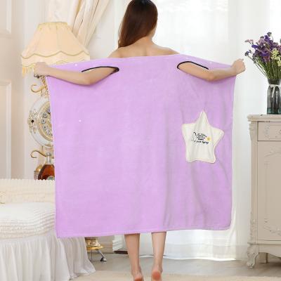 China Luxury Hotel Viable Cheap Towels Shower Wrap Women Microfiber Girl Bathrobe Wearable Bath Towel for sale