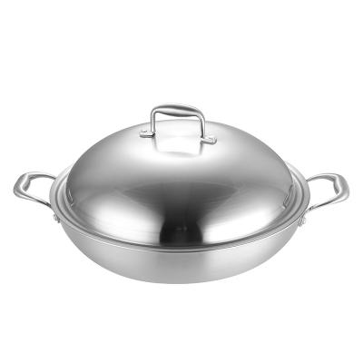 China Sustainable Popular High Quality Stainless Steel Wok With Double Lid Handle Pan for sale