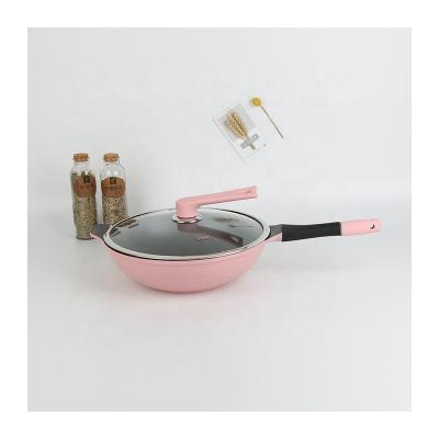 China Sustainable Specialization in Manufacturing Alloy 32cm Pink Aluminum Medical Stone Nonstick Pan for sale