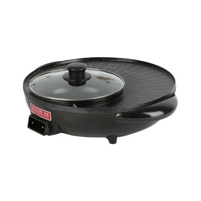 China Minimalist China Factory Indoor Nonstick Portable Round 2 in 1 Electric BBQ Grill Pan with Hot Pot for sale