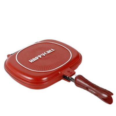 China Minimalist best quality supplier 28cm red double sided nonstick aluminum alloy barbecue grill pan large for sale