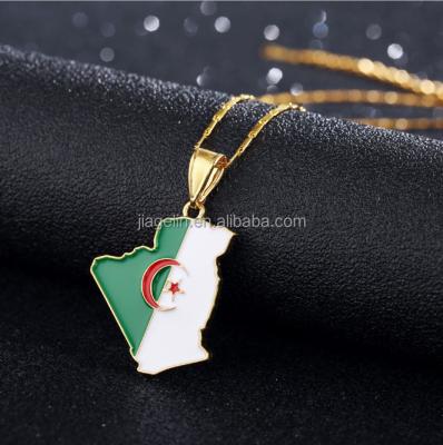 China TRENDY Metal Map Necklace Algeria Gold National Flag Pendant Necklace for sale