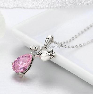 China Wholesale TRENDY Pink Rose Crystal Rhinestone Pendant for Girls 925 Sterling Silver Necklace for sale