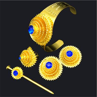 China FASHIONABLE Hot Selling Inlaid Sapphire Jewelry Set Gold Plated Jewelry Set for sale