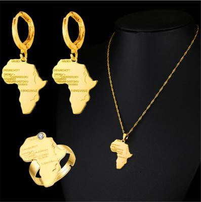 China Hot-selling FASHIONABLE three-piece jewelry set copper gilt Africa map hip hop jewelry set for sale