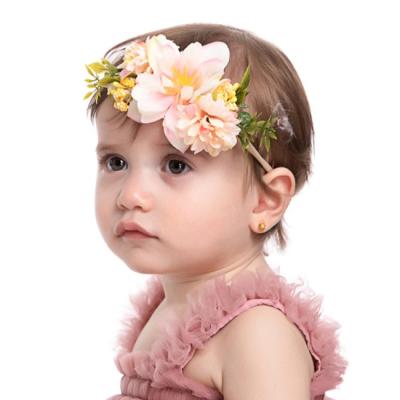 China Baby European and American nylon flower headband simulation flower color simulation soft pastoral children's hair accessories for sale