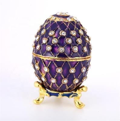 China Gift Accessories Box Russian Faberge Easter Zinc Alloy Metal Enameled Jewelry Egg Carton Toothpick Holder for sale