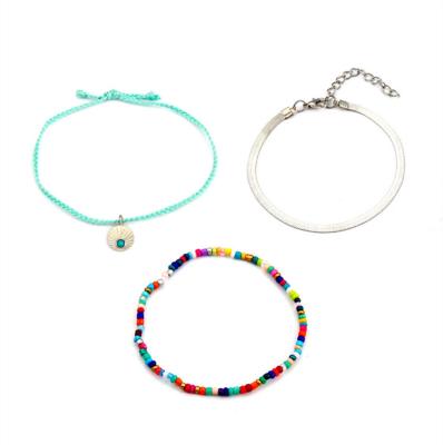 China Hiphop Color Bohemian Hand - Woven Anklets Women's Colorful Beaded Bracelet Anklet Chain for sale