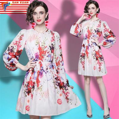 China 2022 New Women's Stain Women's Clothing Fashion Casual Wear Long Sleeves Elegant Floral Crew Neck Chiffon Wholesale Anti-Static for sale