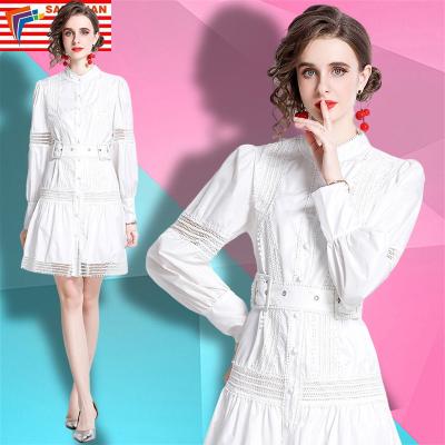 China 2022 New Stain Women's Clothing Fashion Clothing Anti-Static Stand Collar Lace-Paneled Breath Sleeve Stylish Casual Wear Wholesale for sale