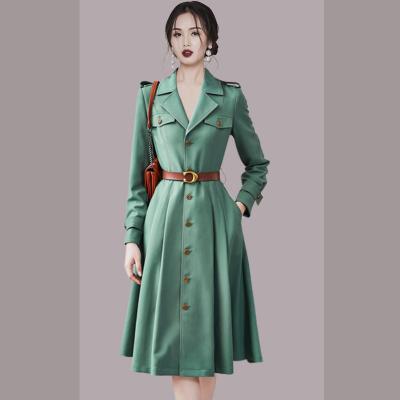 China Anti-wrinkle 2022 New Products Stain Fashion Green Elegant Suit Professional Casual Wear Temperament Mid Length Shirt Dresses for sale