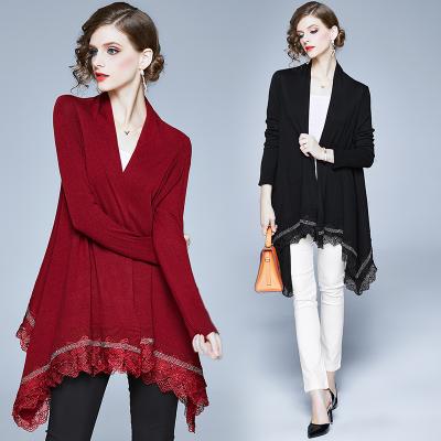 China Anti-wrinkle in stock 2022 autumn winter clothing women knitted fashion wool yarn cardigan rhinestone women's coat shawl mid length coat for sale