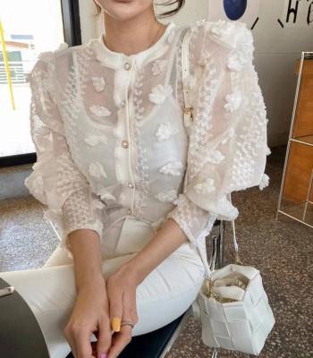 China 2022 new wholesale anti-pilling flower three-dimensional flower single breasted shirt women's clothing fashion elegant women's clothing for sale