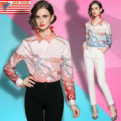 China Anti-pilling stain 2022 spring European lapel all-match temperament fashion new women's printed long-sleeved shirt and American size for sale