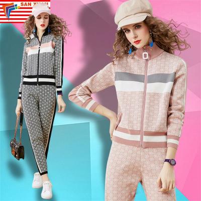 China New cardigan knitted two-piece set 2022 fashion sweater jacket collar stand spring QUICK DRY spot temperament casual pants for sale