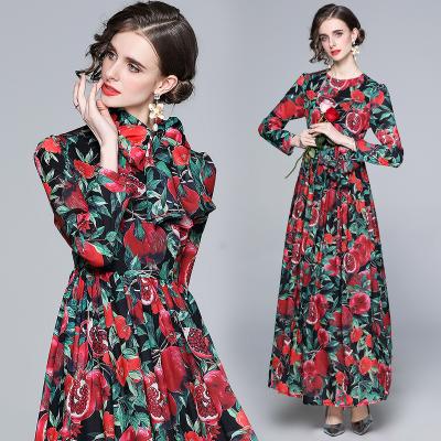 China 2022 New Stain Women's Vacation Style Long Skirt Chiffon Printed Casual Dress Anti-Static Long for sale