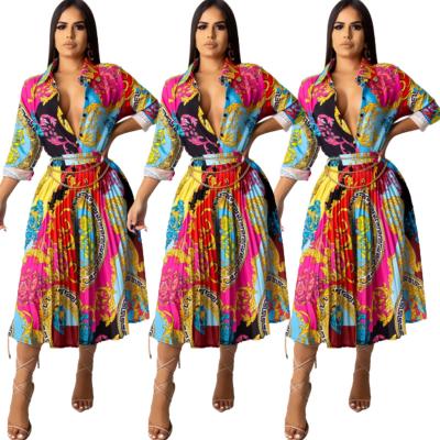 China Breathable African Deep V Neck Dress Long Sleeve Style High Waist Plus Size Long Dress Elegant Bowknot Style New Style Print for sale