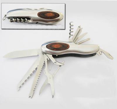 China Multi Functional Multi Purpose Pocket Knife Stainless Steel With Wood Handle Outdoor Camping Tool for sale