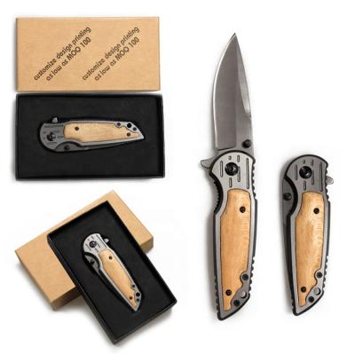 China Multi Functional Outdoor Camping Multifunctional Tactical Knife Hunting Pocket Knife Stainless Steel Blade Sharp Folding Wood Handle Custom Person for sale