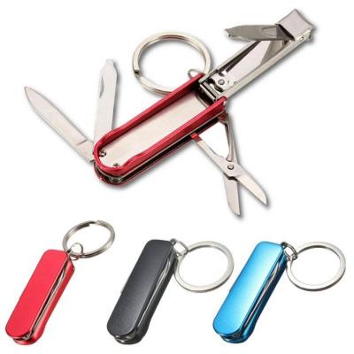 China Mini Promotional Gift Key Chain Multitool Portable Small Scissors Multifunctional Nail Clippers With Key Ring Knife Blade for sale