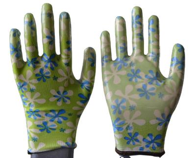 China Safety Work Color Printed Garden Gloves Nitrile Coated Work Gloves for sale