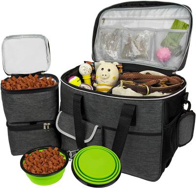 China Gray Dog Travel Bag Set Sustainable Pet Travel Bag Organizer with Pet Food Storage Bag for sale