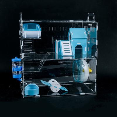 China Breathable transparent double-layer acrylic hamster cage package hamster supplies high-end pet villa cage for sale