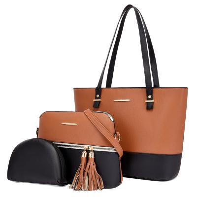 China Original Factory Wholesale High Quality Three Piece Set Tassel Women Shoulder Bag Shell Purse Bags PU Leather Handbags For Ladies for sale