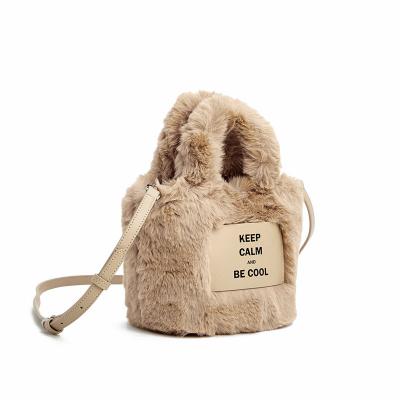 China 2021 Winter Trend Cute Furry Bucket Bag Warm Plush Touch Comfortable Women Shoulder Handbags Polyester Lining Handbags for sale