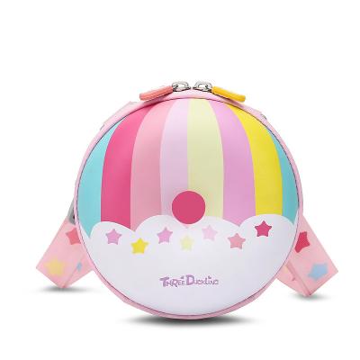 China Cute Double Zippers Cartoon Zipper Round Shape PU Leather Handbag For Boys Girls Zipper Closure Cross Double - Body Kids Messenger Bags for sale