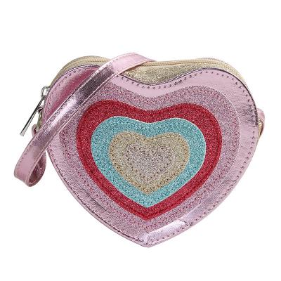 China Zipper Closure 2022 Beautiful Bling Rainbow Love Hearts Zipper Cross - Body Bags PU Leather Women Girls Mini Travel Messenger Bag For for sale