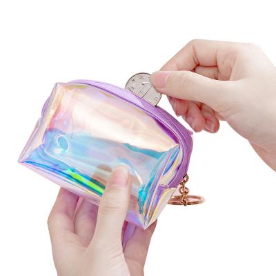 China None Shapes Jelly Color Laser Transparent PVC Mini Wallets Metal Ring Zipper Short Storage Bag Girls Invent Purse for sale