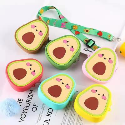 China Light Factory Seller Cute Cartoon Avocado Silicone Coin Purse Girls Mini Sling Bags Crossbody Zipper Wallet Purses for sale