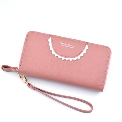 China Multi place card cell phone clutch bags zippers wallets long with strap double metal fashion lychee 2022 texture women pu leather for sale