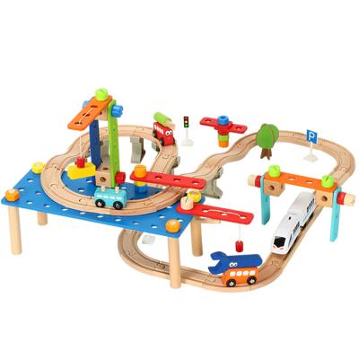 China Slot toy KIDS track other kereta educational kids slot toys montessori wooden train toys for sale