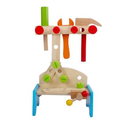 China Preschool Children Play Set Multifunctional Diy Children Pretend Play Tool Educational Platform Wooden Workbench Toy for sale