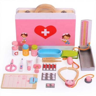 China Funny Doctor Plays Set Pretend Play Doctors Wooden Case Toy For Kids Pretend Play Doctor Set for sale