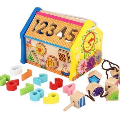 China Digital Wooden Funny Geometry Puzzle Number Game Color Matching Shape Matching Toy Wisdom House for sale